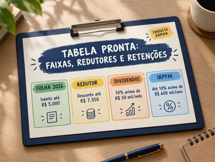 Tabela pronta de faixas, redutores e retenções